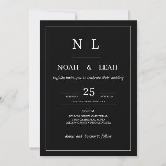 Black Minimalist Wedding Invitation• Modern Simple Kaart