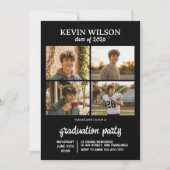 Black Modern 4 Photo Graduation Invitation (Devant)