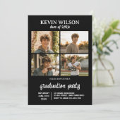 Black Modern 4 Photo Graduation Invitation (Debout devant)