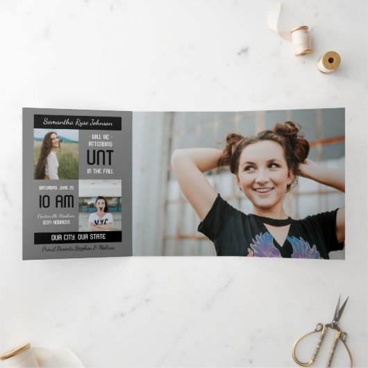 Black Modern Block 5-Photo Afstuderen Drieluik Uitnodiging (Binnen)