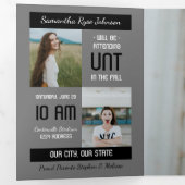 Black Modern Block 5-Photo Afstuderen Drieluik Uitnodiging (Binnenzijde eerst)