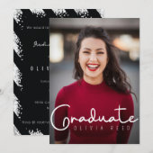 Black Modern Calligraphy Graduation Invitation (Devant / Derrière)