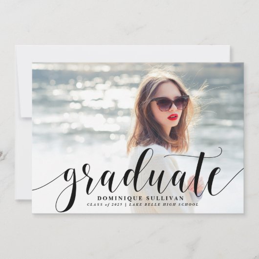 Black Modern Calligraphy Photo Afstuderen Aankondiging (Voorkant)