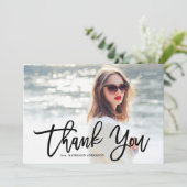 Black Modern Calligraphy Photo Afstuderen Bedankkaart (Staand voorkant)