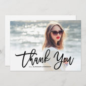 Black Modern Calligraphy Photo Afstuderen Bedankkaart (Voorkant / Achterkant)