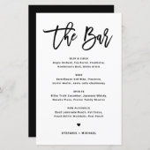 Black Modern Calligraphy Wedding Bar-menukaart (Voorkant / Achterkant)
