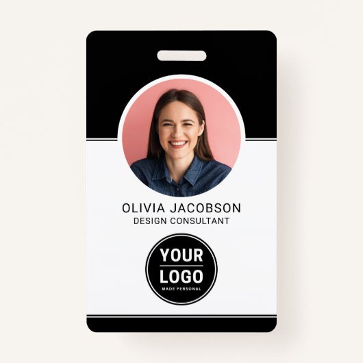 Black Modern Company Employee Photo Security QR-ID Badge (Voorkant)