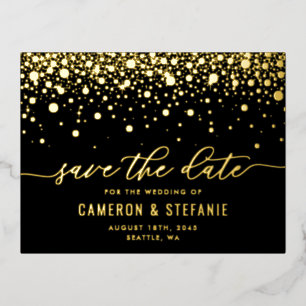 Black Modern Confetti Stippen Gold Foil Bespaar op Folie Uitnodiging Briefkaart