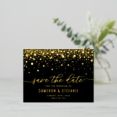 Black Modern Confetti Stippen Gold Foil Bespaar op Folie Uitnodiging Briefkaart (Staand Voorkant)