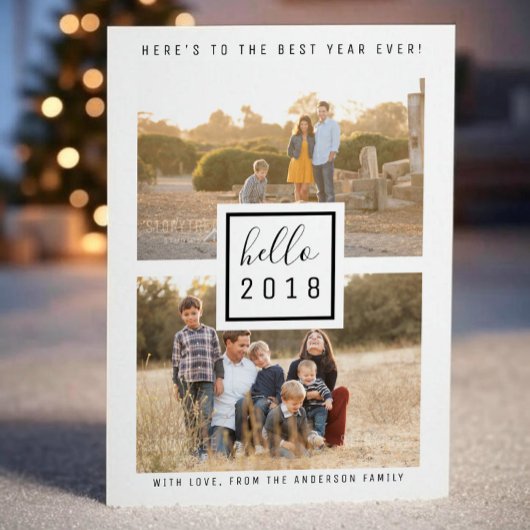 Black Modern Double Photo Carte Plat du Nouvel An