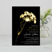 Black Modern Floral Vrijgezellenfeest Folie Folie Uitnodiging (Staand Voorkant)