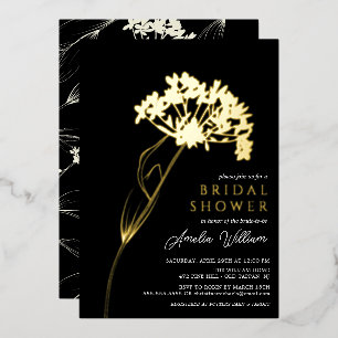 Black Modern Floral Vrijgezellenfeest Folie Uitnodiging