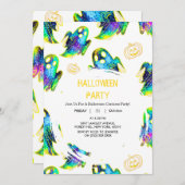 Black | Modern Glitter Pumpkin Ghost Halloween Kaart (Voorkant / Achterkant)