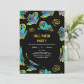 Black | Modern Glitter Pumpkin Ghost Halloween Kaart (Staand voorkant)