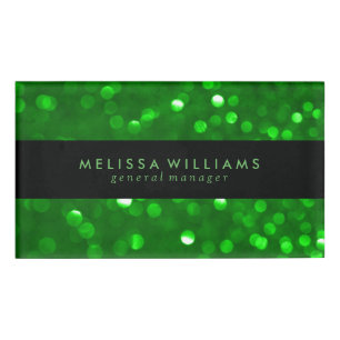 Black & Modern Green Bokeh Glitter Texture Naambadge