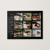 Black Modern Grid 9 Photo Collage Afstuderen Legpuzzel (Horizontaal)