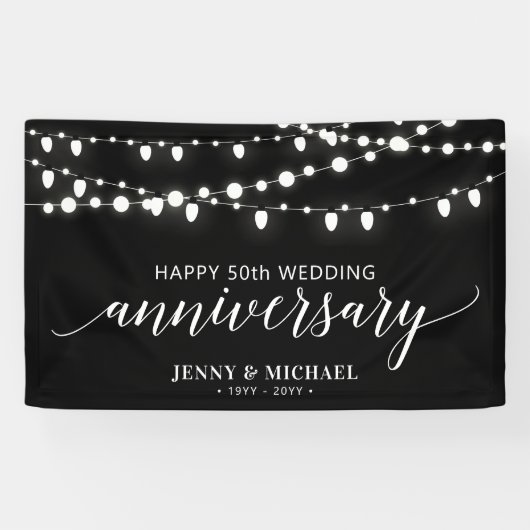 Black Modern Happy 50th Wedding Jubileum Banner (Horizontaal)