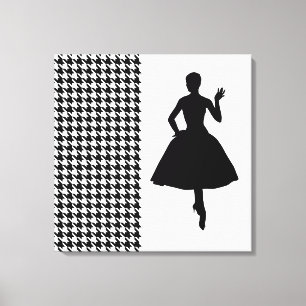 Black Modern Houndstooth met mode Silhouette Canvas Afdruk