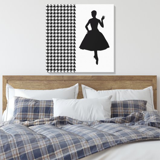 Black Modern Houndstooth met mode Silhouette Canvas Afdruk (Insitu (Slaapkamer))