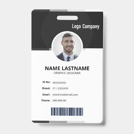 Black Modern ID Identification Card Photo Badge (Voorkant)