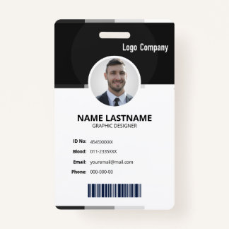 Black Modern ID Identification Card Photo Badge