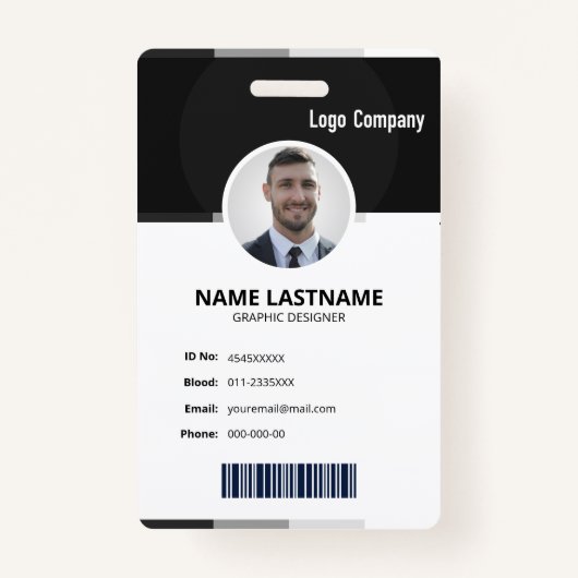 Black Modern ID Identification Card Photo Badge (Devant)