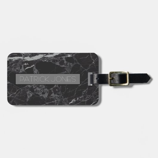 Black Modern Marble Custom Luggable Bagagelabel (Voorkant horizontaal)