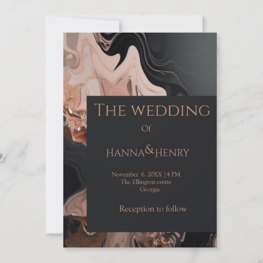 Black Modern Marble texture invitation (Devant)