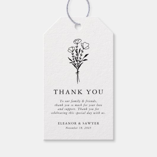 Black Modern minimalist Floral Bouquet Wedding Cadeaulabel (Voorkant)