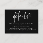Black Modern Minimalist Heart Wedding Details  Informatiekaartje (Voorkant)