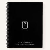 Black Modern Minimalist Monogram Initialen Notitieboek (Voorkant)