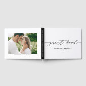 Black Modern Minimalist Script Photo Wedding Gastenboek (Volledig)