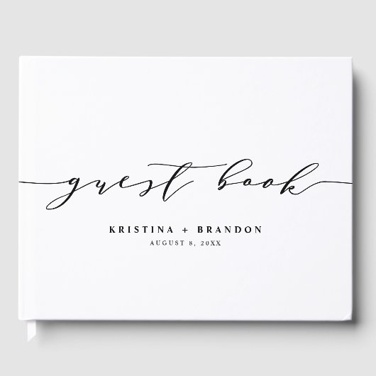 Black Modern Minimalist Script Photo Wedding Gastenboek (Voorkant)