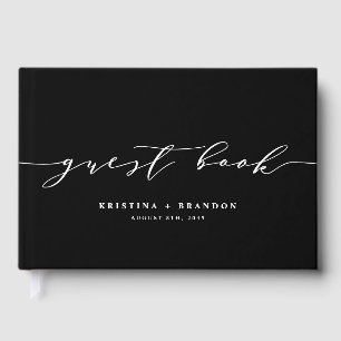 Black Modern Minimalist Script Photo Wedding Gastenboek