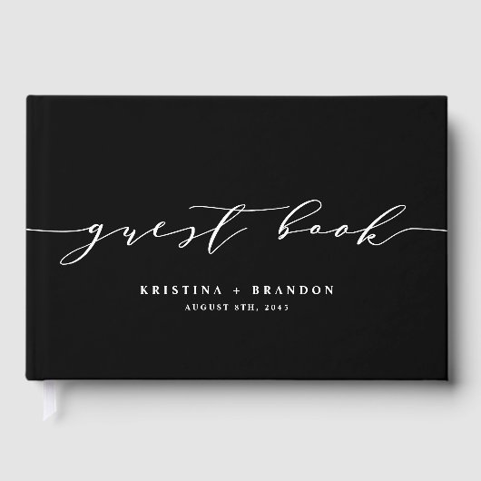 Black Modern Minimalist Script Photo Wedding Gastenboek (Voorkant)