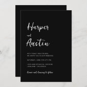 Black Modern Minimalist Script Wedding Kaart (Voorkant / Achterkant)