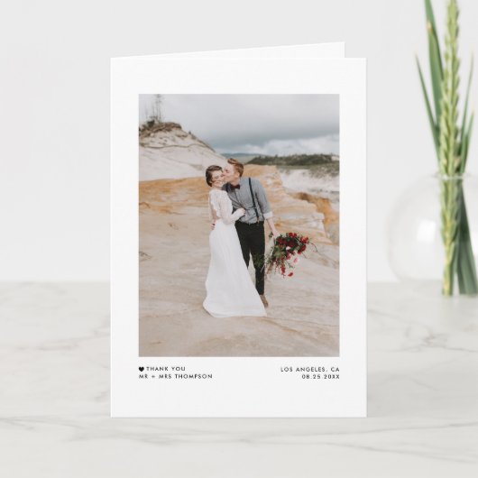 Black Modern minimalist Typography Photo Wedding Bedankkaart (Voorkant)
