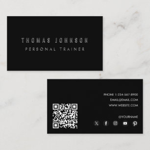 Black Modern Personal Trainer Fitness QR-code Visitekaartje