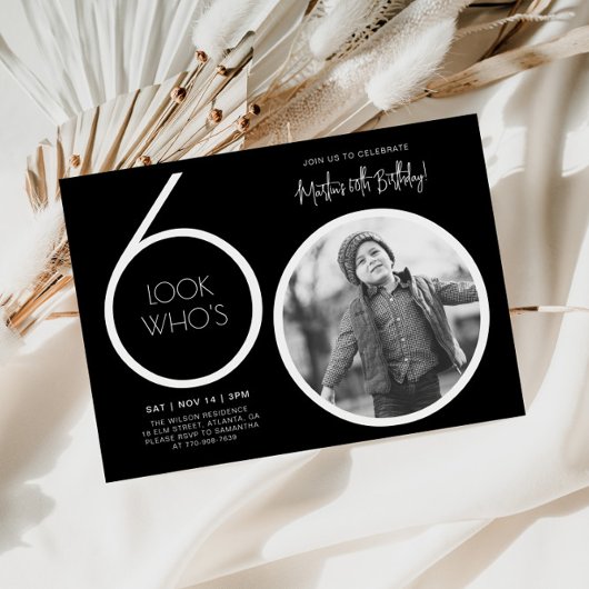 Black Modern Photo 60th Birthday Invitation