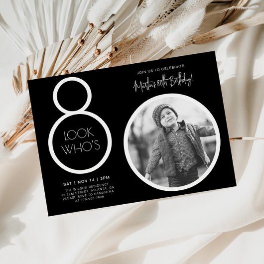 Black Modern Photo 80th Birthday Invitation