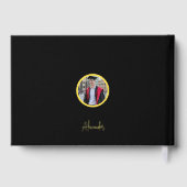 Black Modern Photo Graduation Gold Foil Guest Book (Verso)