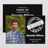 Black Modern Photo Graduation Party Kaart (Voorkant / Achterkant)