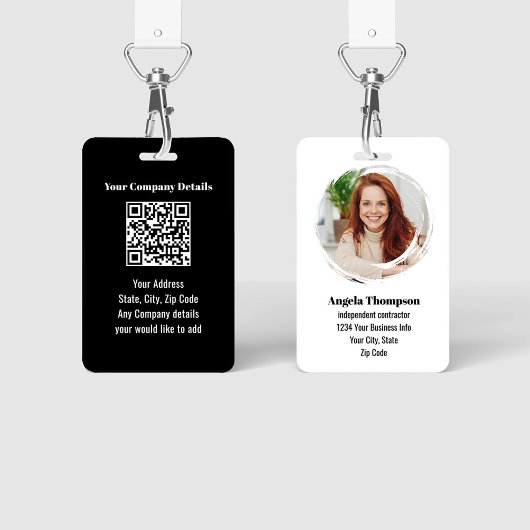 Black Modern Photo QR Code Employee Badge