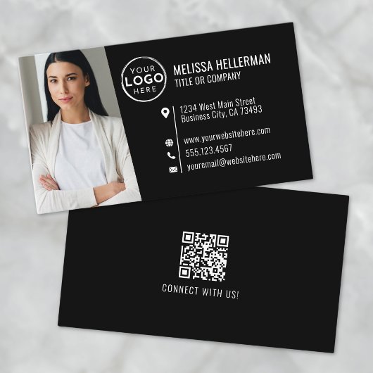 Black Modern Professionele QR Code Foto Logo Visitekaartje