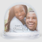 Black Modern Script Couple's Photo Sneeuwbol (Achterkant)