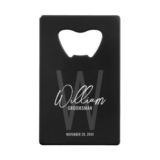 Black Modern Script Personnalisé Groomsman's Name (Devant)