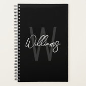 Black Modern Script Personnalisé Monogramme et nom (Devant)