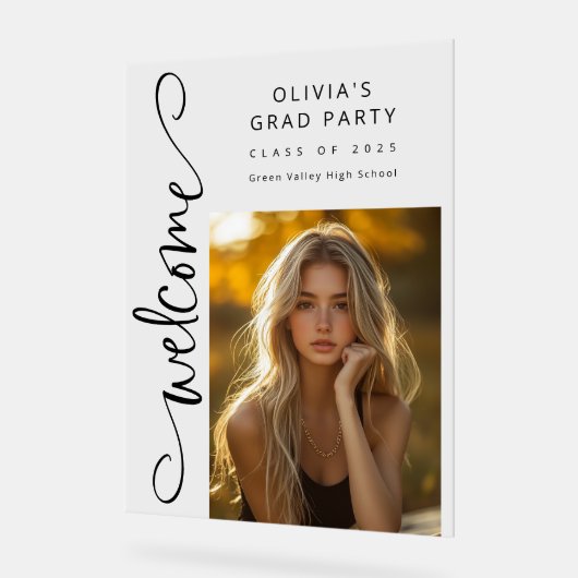 Black Modern Script Photo Grad Party Welcome (Angle)