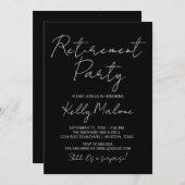 Black Modern Script Retraite Party Invitation (Devant / Derrière)