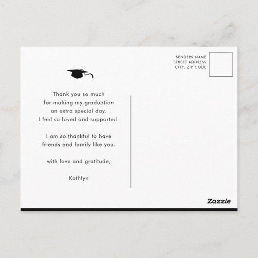 Black Modern Script Simple Afstuderen Bedankt Briefkaart (Achterkant)